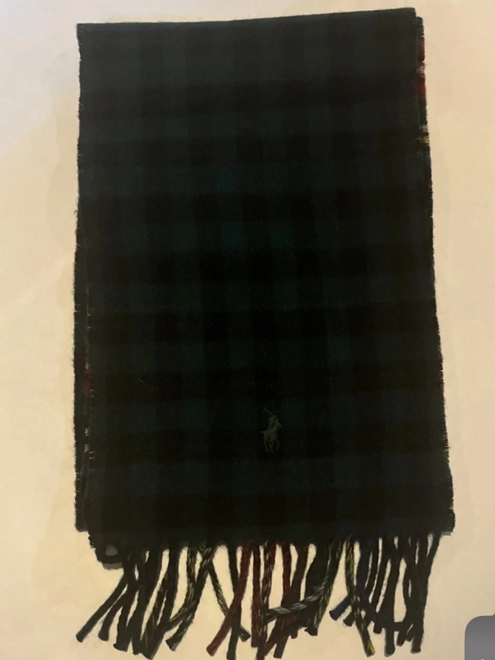 Polo by Ralph Lauren Reversible Plaid Scarf in Black & Green with Red Tartan